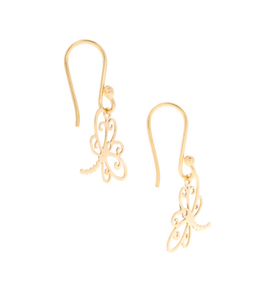 Set dije y arete Libélula c/cadena plata .925 en baño de oro